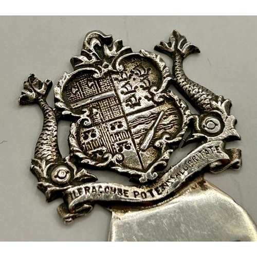 5 - Silver Hallmarked Bookmark Displaying Crest Of Ilfracombe. 9cm x 3cm.