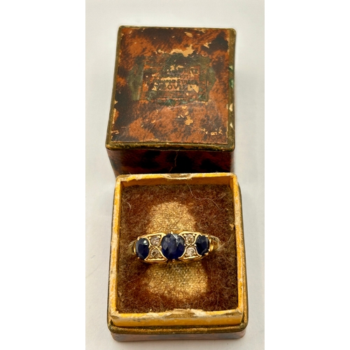 9 - 18Ct Gold Hallmarked Sapphire Ring, Size P, 3.19Grams.