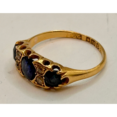 9 - 18Ct Gold Hallmarked Sapphire Ring, Size P, 3.19Grams.