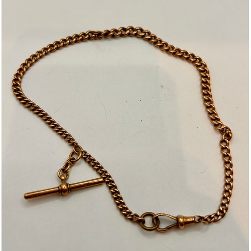 7 - 9Ct Gold Hallmarked Albert Chain , With 9Ct Gold Hallmarked T Bar. 38cm,  27.84Grams.