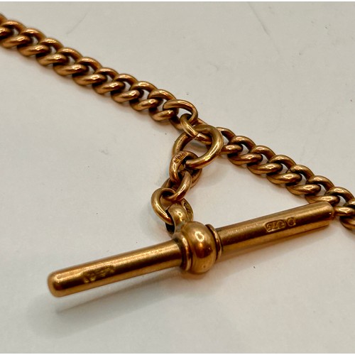 7 - 9Ct Gold Hallmarked Albert Chain , With 9Ct Gold Hallmarked T Bar. 38cm,  27.84Grams.