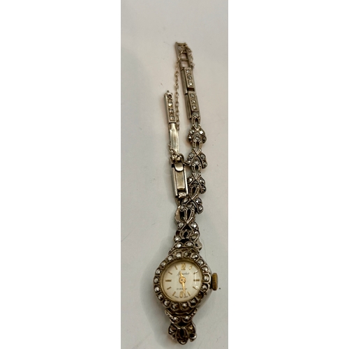 20 - Silver Hallmarked Decorative Vintage Ladies Cocktail Watch Displaying Stones. 11cm.