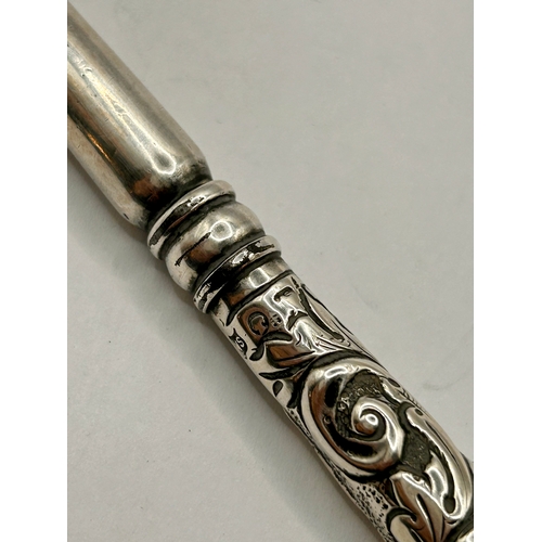 24 - Silver Hallmarked Decorative Button Hook. 33cm x 2cm.