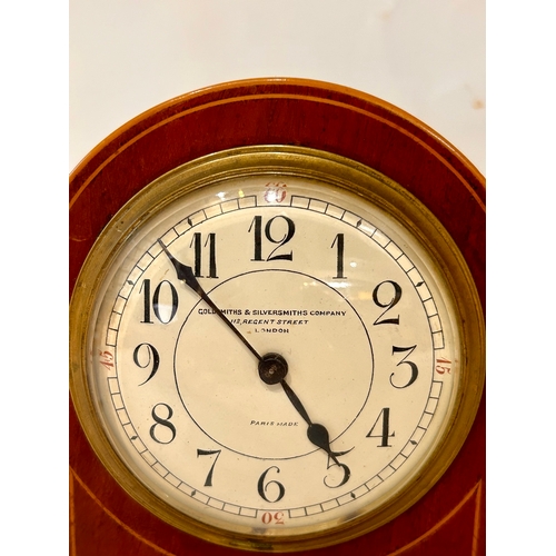 29 - Wooden Cased Mantle Clock, Stamped Gold Smiths & SilverSmiths Company London With Key. 21cm x 15cm x... 