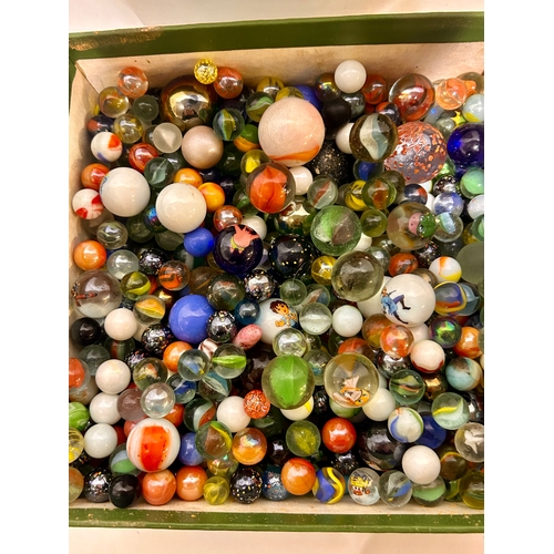 608 - Large Collection Of Vintage Glass marble Some Displaying Hand Painted Figures.