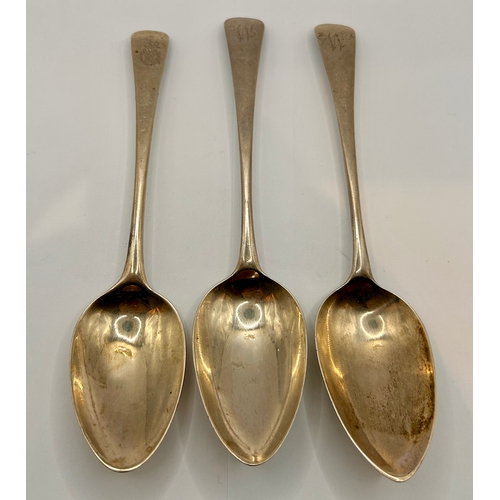 4 - Three Georgian Silver Hallmarked Serving Spoons. Largest 22cm x 4.5cm.   (3) 183grms