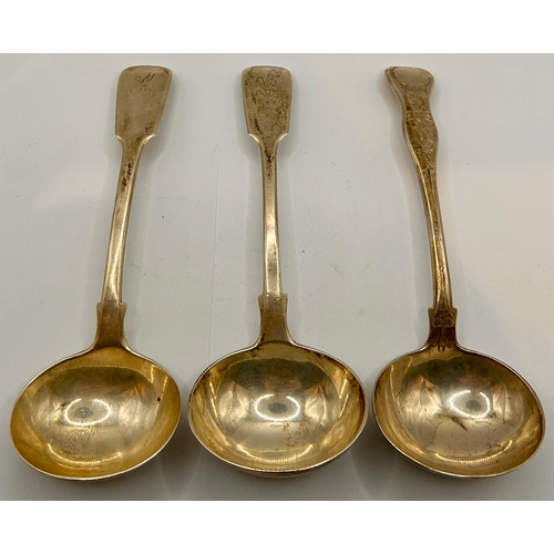 8 - Three Victorian Silver Hallmarked Soup Spoons. Largest 18cm x 6cm.  (3) 220grms