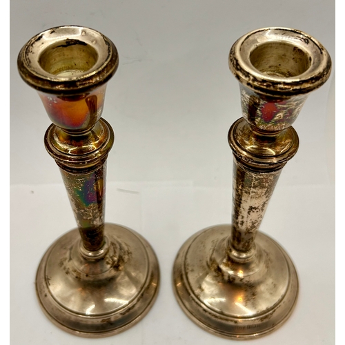 13 - Pair Of Silver Hallmarked Candle Sticks. 16cm x 7cm.   (2)