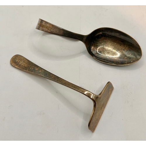 14 - Silver Hallmarked Baby Spoon Along With Baby Pusher In Case. 13cm x 9cm x 5cm.