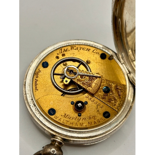 16 - Silver Waltham Hallmarked Pocket Watch Displaying A.M Watch Co. 8cm Circular.