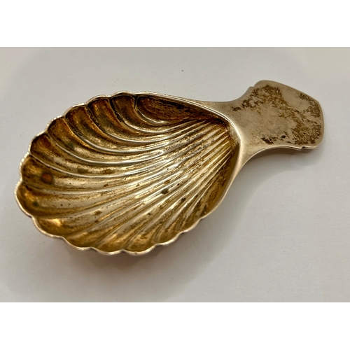 18 - Silver Hallmarked Seashell Shaped Caddy Spoon. 8cm x 4cm, 22.27Grams.