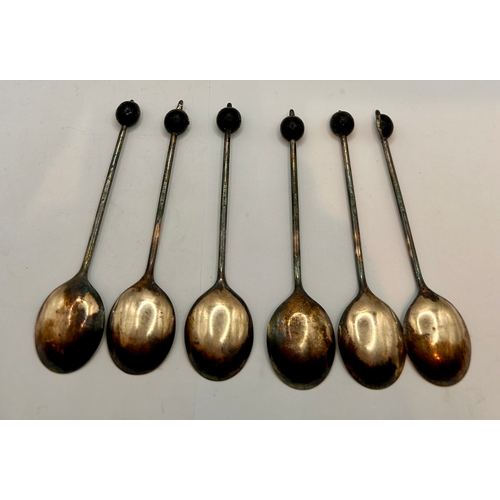 22 - Six Silver Hallmarked Coffee Bean  Spoons In Case. 10cm x 2.5cm.  (6)