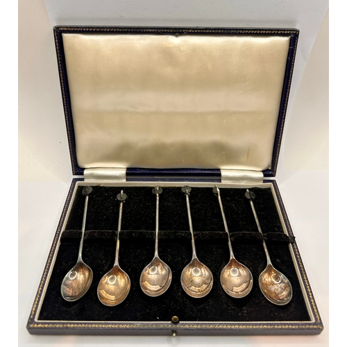 22 - Six Silver Hallmarked Coffee Bean  Spoons In Case. 10cm x 2.5cm.  (6)