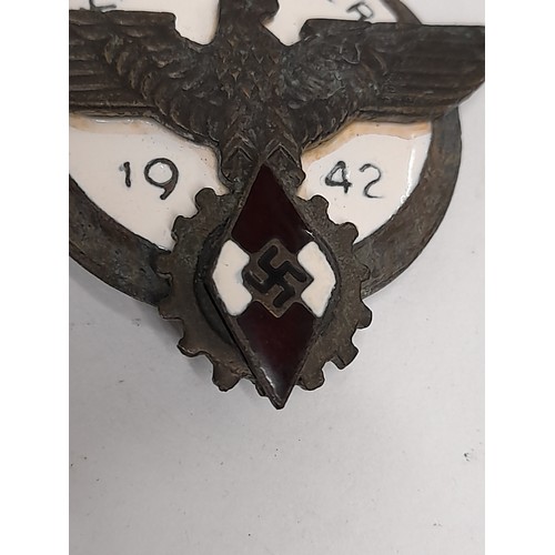 53 - WW2 Period Hitler Youth KREISSIEGER 1942 Victory Badge with Makers name on reverse,  A G THAM GABLON... 