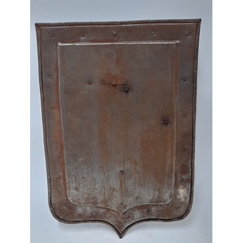 61 - Metal Medieval Style  Shield with mounted Metal glove and Mace, 26cm x 39cm