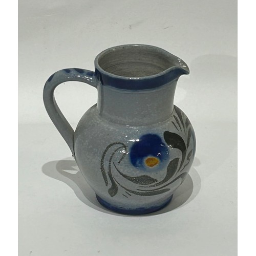 33 - Vintage French stamped salt glaze pottery creamer. Measures 10cm high