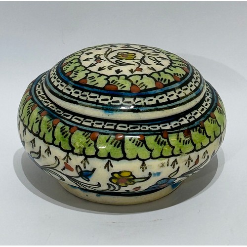 47 - Hand painted Iznik Style pottery bowl with lid. Measures 1