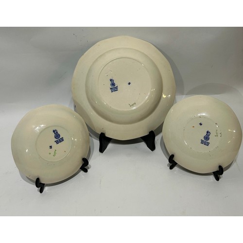 40 - Vintage Royal Doulton Merryweather salad bowl and two saucers (x3). with stands. Largest measuring 2... 