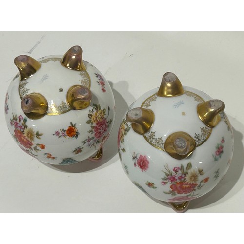 38 - Pair of Floral design China potbelly vases with hatch mark to base. Measures 10cm high x 11cm diam. ... 