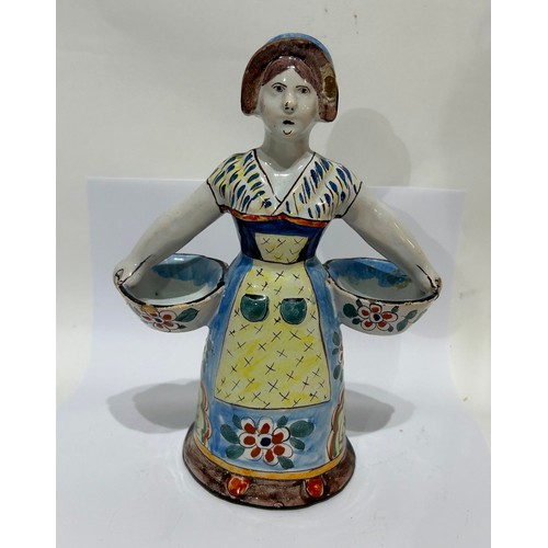 200 - French Ceramic Faience double sided female salt cellar. Measures 19cm high x 15cm at its widest.