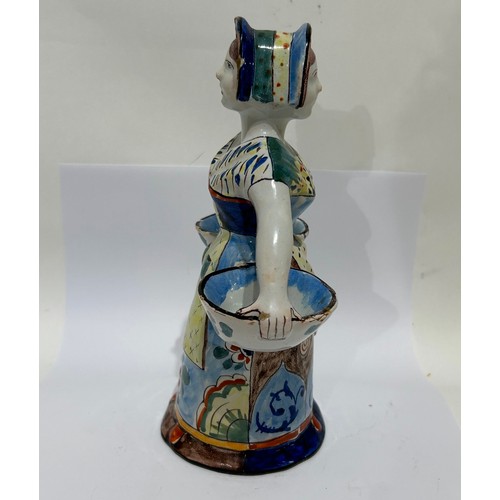 200 - French Ceramic Faience double sided female salt cellar. Measures 19cm high x 15cm at its widest.