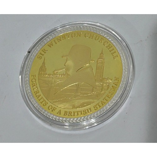 204 - Sir Winston Churchill, Prime Minister of the United Kingdom. Gold plated with pad print coin. 110g. ... 