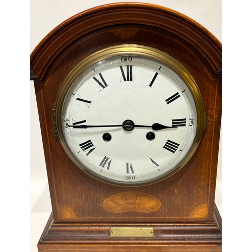 208 - Wooden Bracket Clock on feet with key. H. Allam. Presented by the staff of R.P. CULLEY & CO LTD. Mea... 