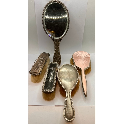 25 - Five Piece Silver Hallmarked  Decorative Designed Dressing Table Vanity Set, To Include Brushes And ... 