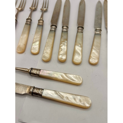 30 - Quantity  Of Silver Hallmarked With Pearl Style Handle Cutlery Sets. 17.5cm x 2cm.  (12)