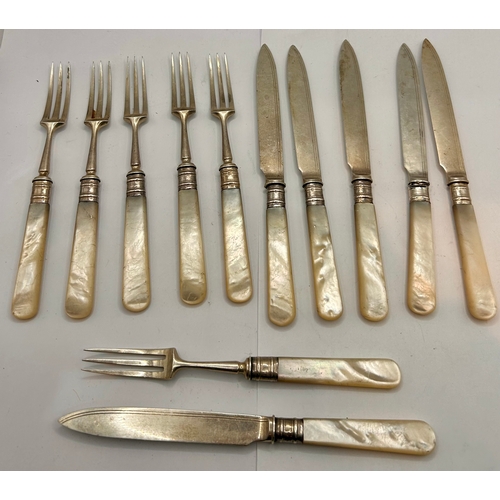 30 - Quantity  Of Silver Hallmarked With Pearl Style Handle Cutlery Sets. 17.5cm x 2cm.  (12)