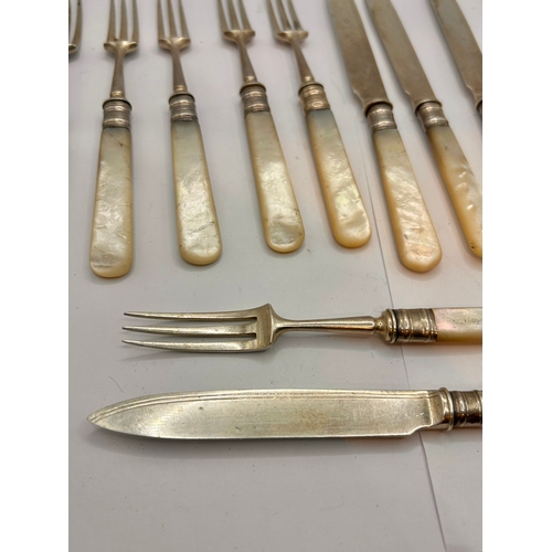 30 - Quantity  Of Silver Hallmarked With Pearl Style Handle Cutlery Sets. 17.5cm x 2cm.  (12)