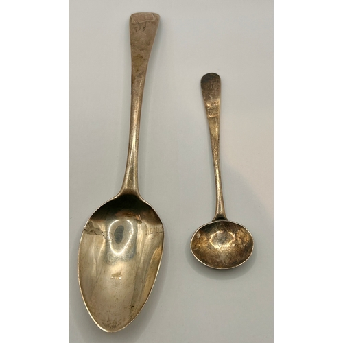 215 - Two Georgian Silver Hallmarked Spoons, One A Table Spoon The Other A Sugar Spoon. Largest 18cm x 4cm... 