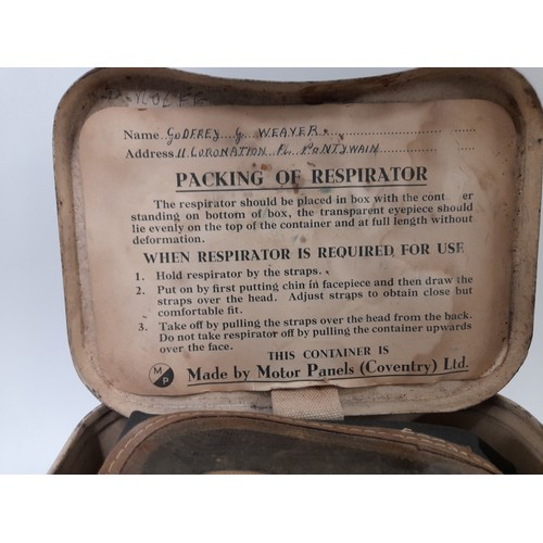 111 - WW2 Period Gas Mask in Metal Box with instructions