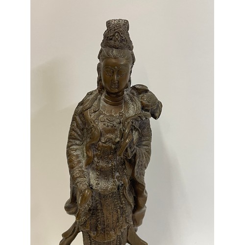 463 - Bronze Chinese Figure Of Guanyin  Holding A Ruyi Scepter. 34cms High