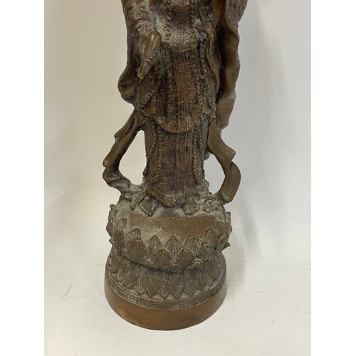 463 - Bronze Chinese Figure Of Guanyin  Holding A Ruyi Scepter. 34cms High