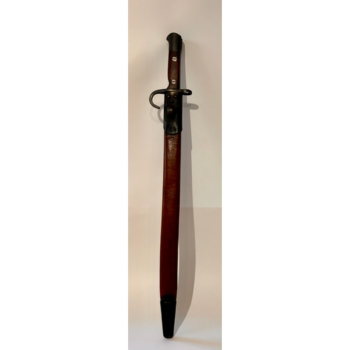 305 - British WW1 Style Le Enfield Bayonet And Leather Scabbard 57.5cm x 8.5cm.