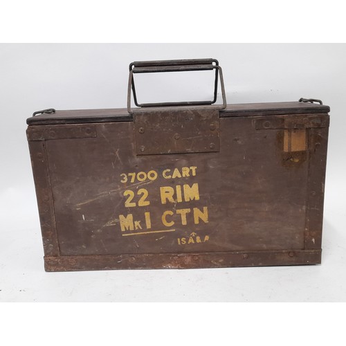 142 - Vintage wooden Military Ammunition Box with clip together handle