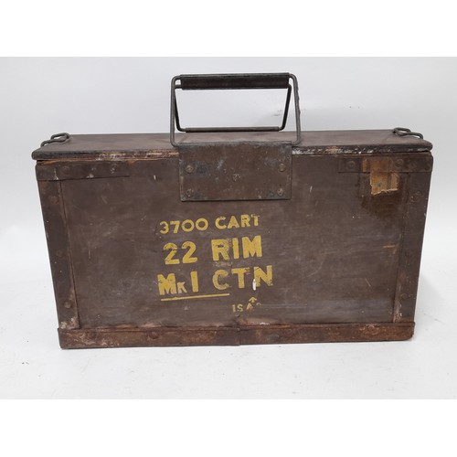 142 - Vintage wooden Military Ammunition Box with clip together handle