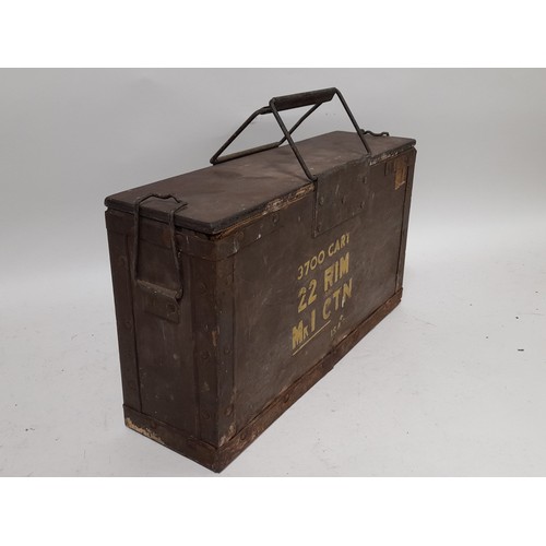 142 - Vintage wooden Military Ammunition Box with clip together handle