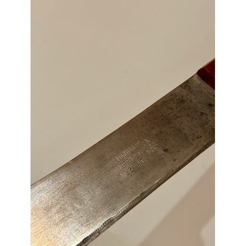 309 - 1952  Military Issue Machete Stamped S&J Kitchen Ltd Sheffield With Leather Scabbard. 54cm x 9cm.