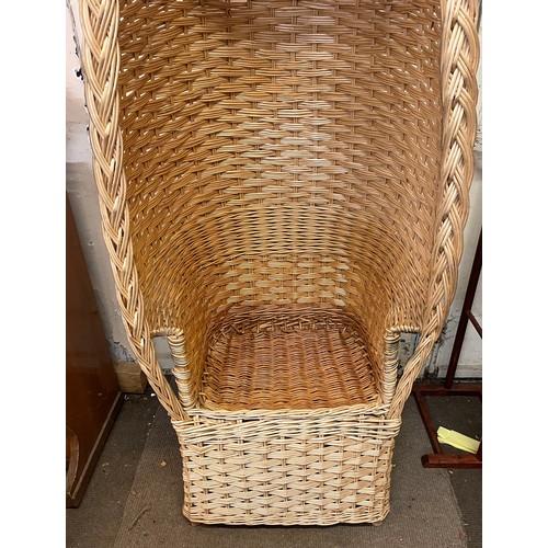 451 - Vintage Woven Cane Italian Style Hall / Porters Chair. 163 cms High