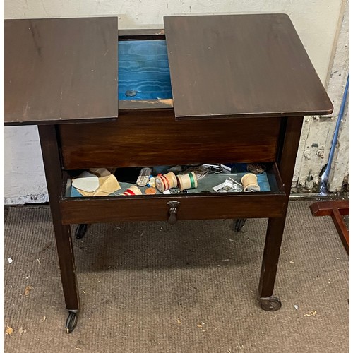 454 - Vintage Sewing Table With Drawer And Side Top. 56 x 37 x 63 cms