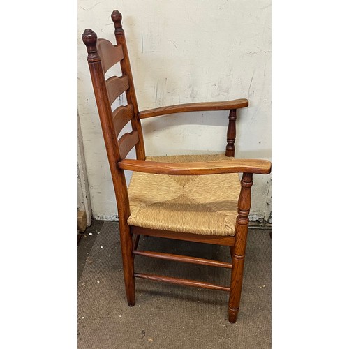 457 - Antique Ladder Back Chair With Rush Seat.