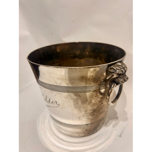 405 - Silver Plated Double Lion Handled Champaign Ice Cooler. 17cm x 22cm.