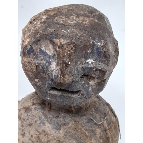 416 - FON Fetish Figure on Stand with remains of Blue pigment to face, 47cm high x 12cm wide