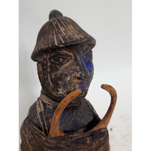 421 - African Tribal Fetish Figure, wood carved figure with Blue pigment bound and standing 17cm high