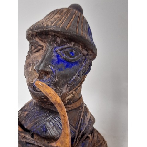 421 - African Tribal Fetish Figure, wood carved figure with Blue pigment bound and standing 17cm high