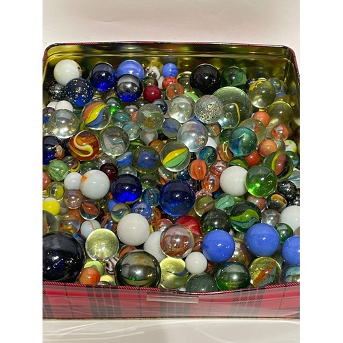 402 - Large Tin  Of Vintage Marbles