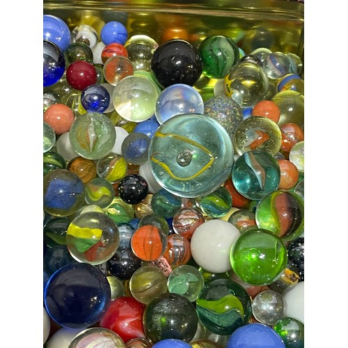 402 - Large Tin  Of Vintage Marbles