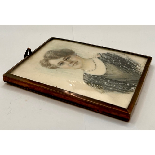 245 - Antique Portrait  Of A Lady In A Metal Framed Case. 12cm x 8cm.